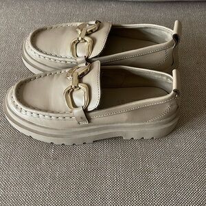 Zara Slip-On Beige Loafers with Gold Buckle- Size US 13.5